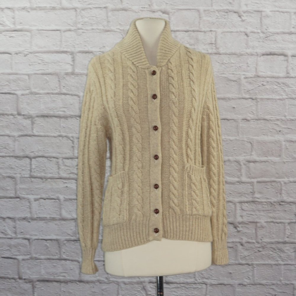 Vintage Orvis Shetland Wool Cable Knit Cardigan Sweater